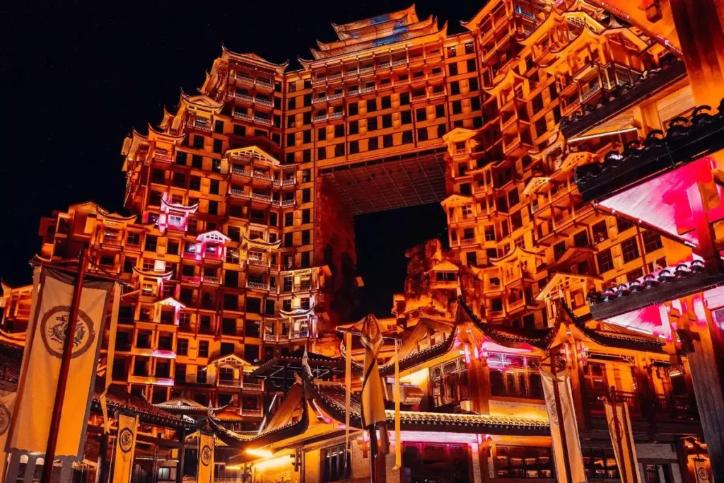 72 Strange Buildings night view in Zhangjiajie, Hunan, China