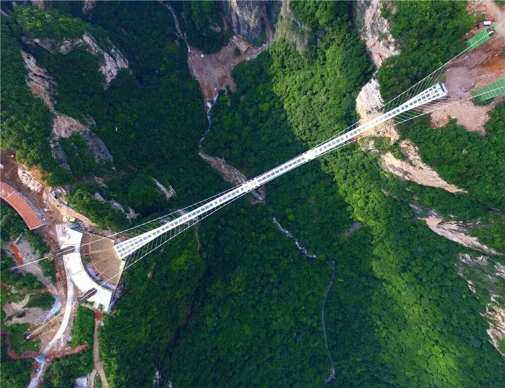Aerial view of Zhangjiajie Grand Canyon Glass Bridge for transport planning