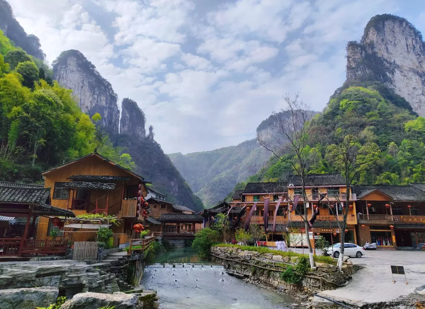 Aizhai Wonders Tourist Area Miao village canyon stream and highlights