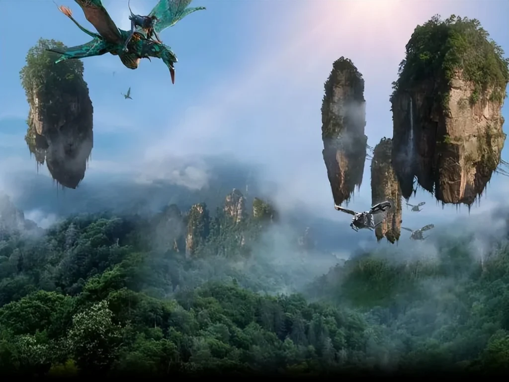 avatar mountains china fantasy mountain scene with floating peaks and misty forest atmosphere