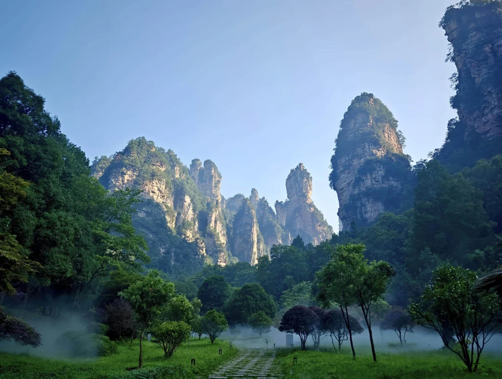 best time to visit zhangjiajie in summer with green forests and sandstone pillar scenery