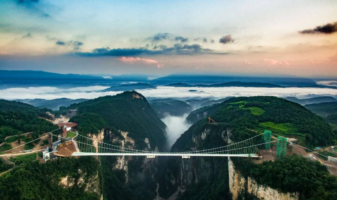 Zhangjiajie Grand Canyon Glass Bridge panorama and canyon view
