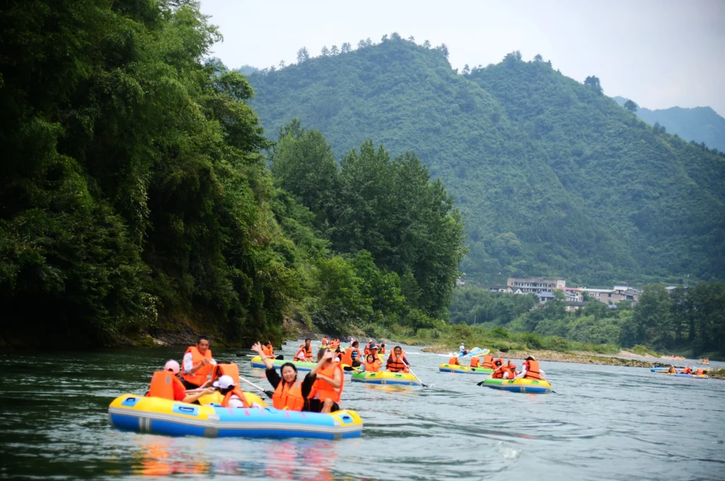 Aerial view of the river valley in Zhangjiajie Maoyan River Scenic Area.