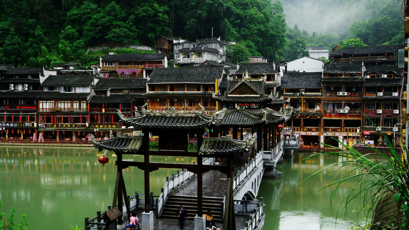 Fenghuang Ancient Town riverside walking route in daytime