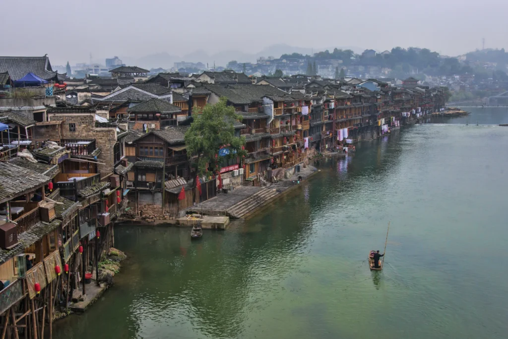 fenghuang ancient town and furong ancient town comparison with Fenghuang riverside scenery from Zhangjiajie