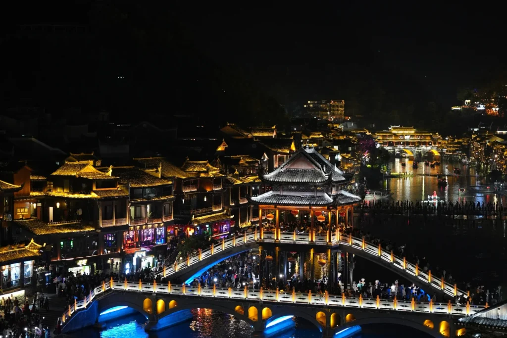 Fenghuang Ancient Town Tuojiang River night view for Muslim travelers