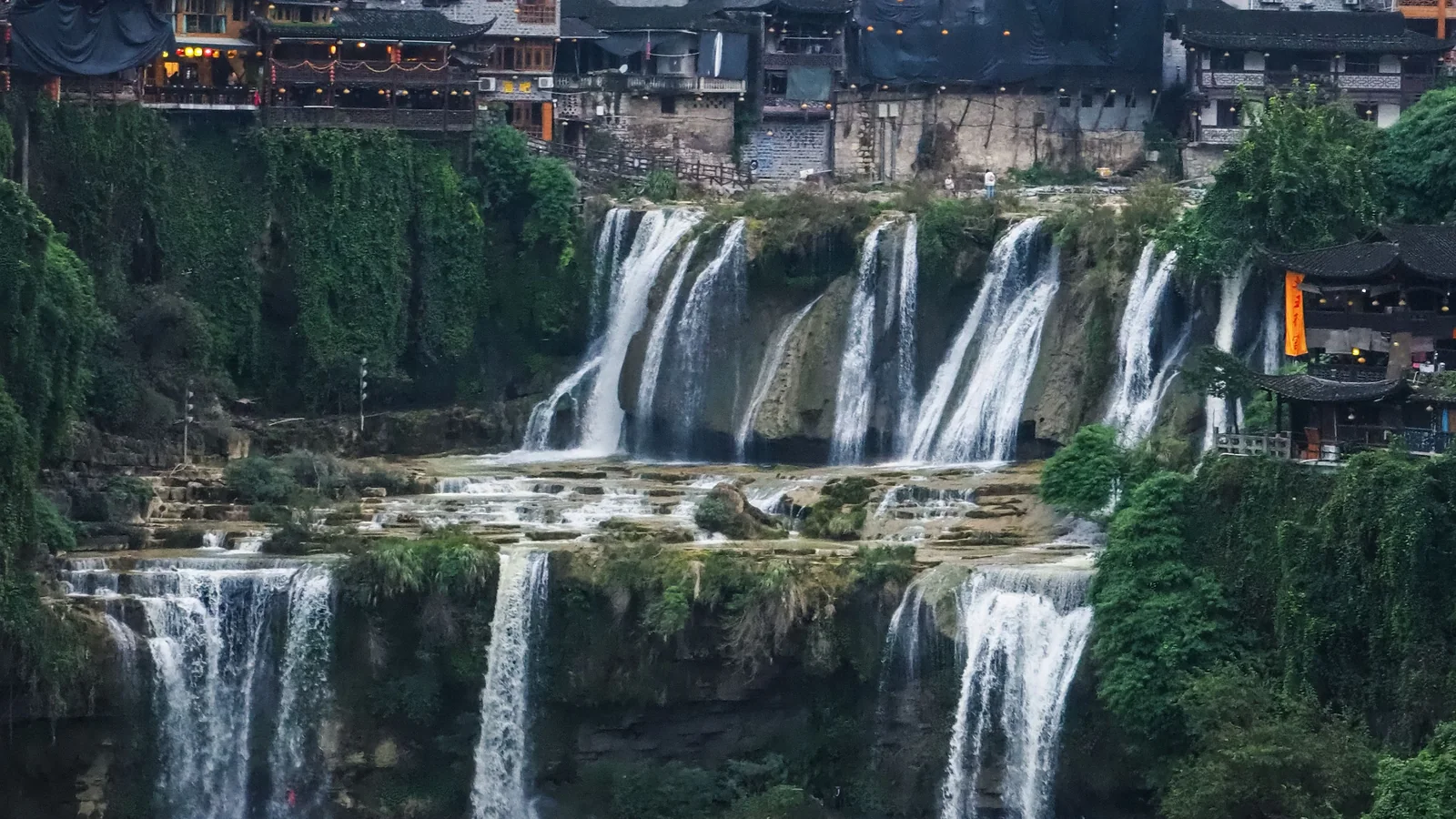 Furong Ancient Town walking route and old-town waterfall access