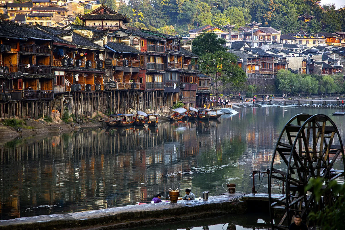Fenghuang Ancient Town riverside view for travelers comparing Fenghuang or Furong Town