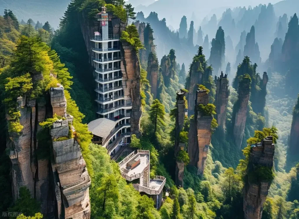 zhangjiajie wulingyuan Bailong Elevator among sandstone peaks in Zhangjiajie National Forest Park