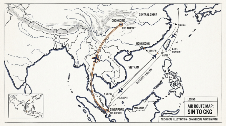 Singapore to Zhangjiajie direct flight route shown as a single air arc