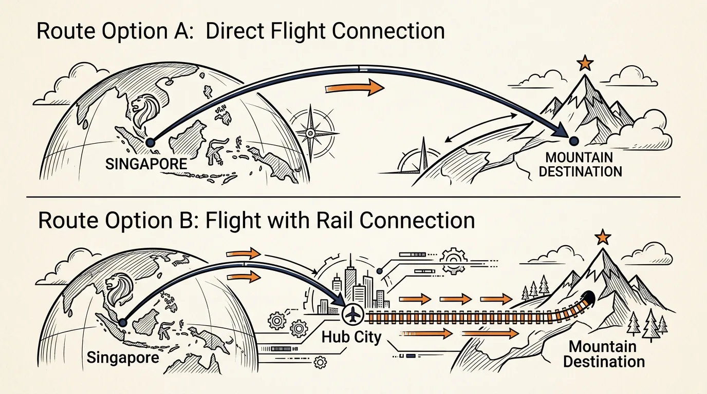 Comparing the Singapore to Zhangjiajie direct flight against the Changsha hub and train route