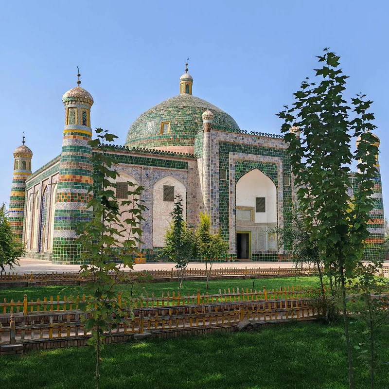 Green-tiled dome of the Abakh Hoja Tomb in Kashgar
