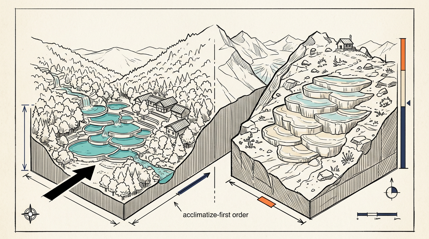 Altitude comparison for a Chengdu to Jiuzhaigou trip, valley entrance versus higher Huanglong