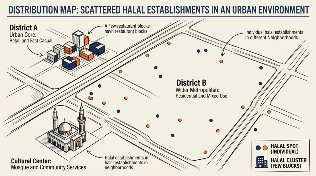 Map of scattered halal food in Changsha across three city districts