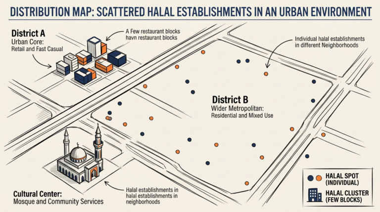 Map of scattered halal food in Changsha across three city districts
