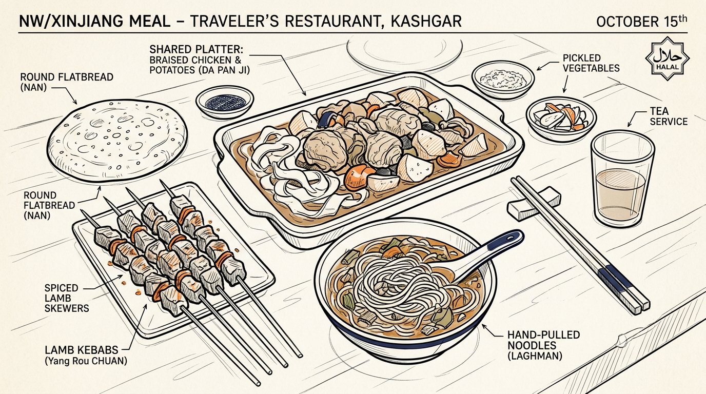 Northwest and Xinjiang halal food in Changsha on a restaurant table