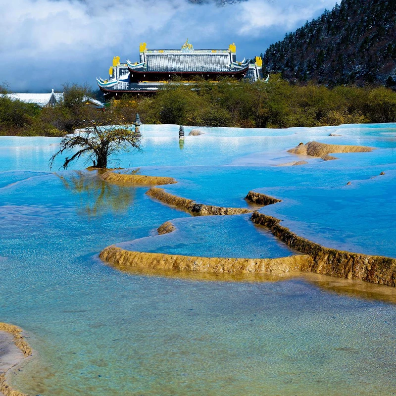 Terraced travertine pools at Huanglong National Park near Jiuzhaigou