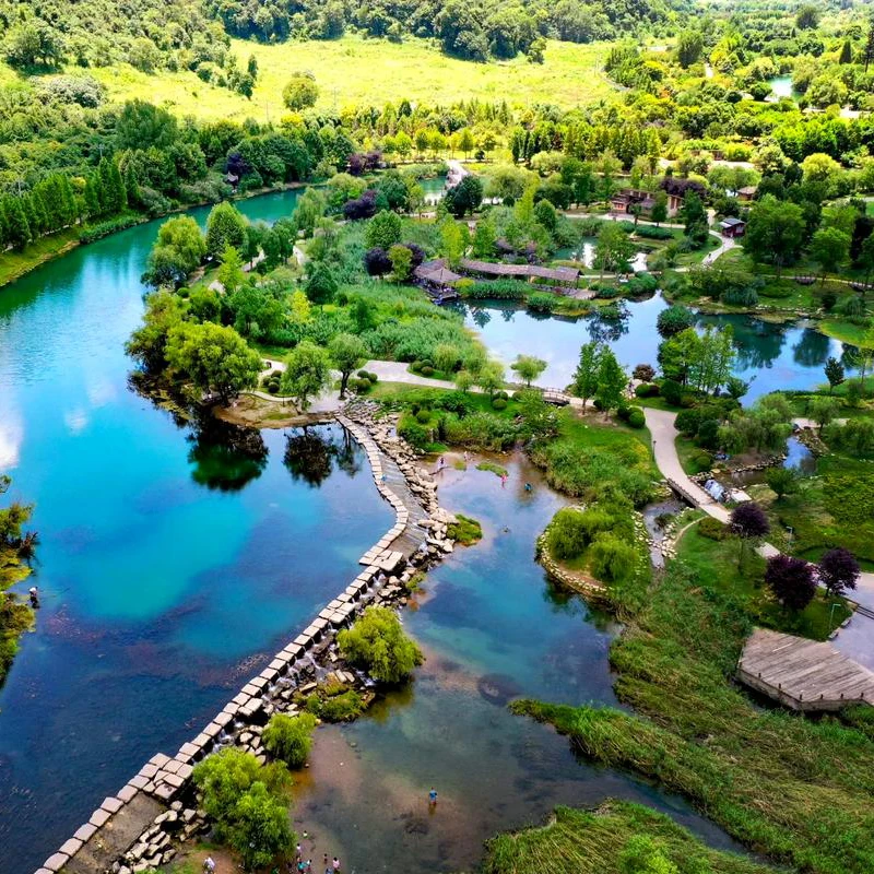 Boardwalks and streams at Huaxi Wetland Park in Guiyang