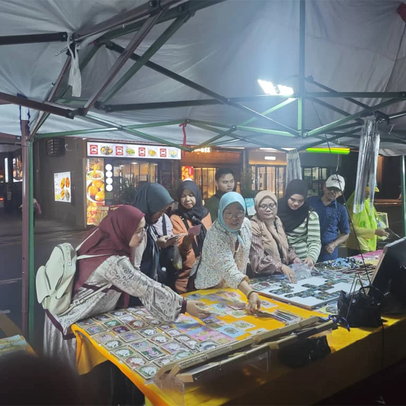 Muslim travelers browsing evening market stalls near Jiuzhaigou with HalalChinaTrips