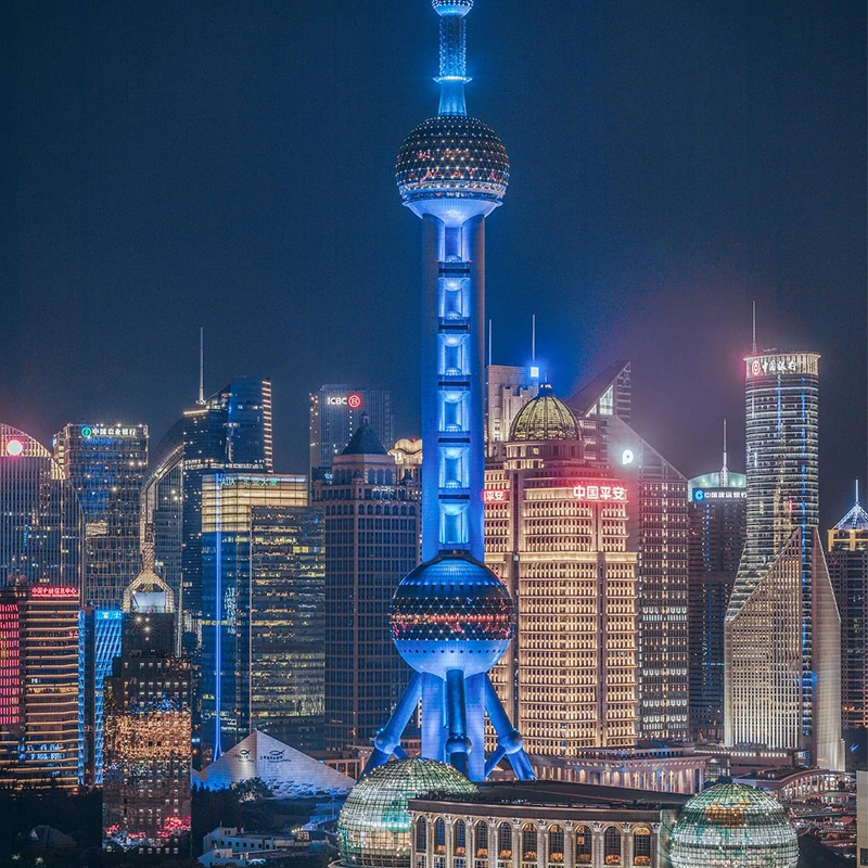 Oriental Pearl Tower and Lujiazui skyscrapers in Pudong, Shanghai