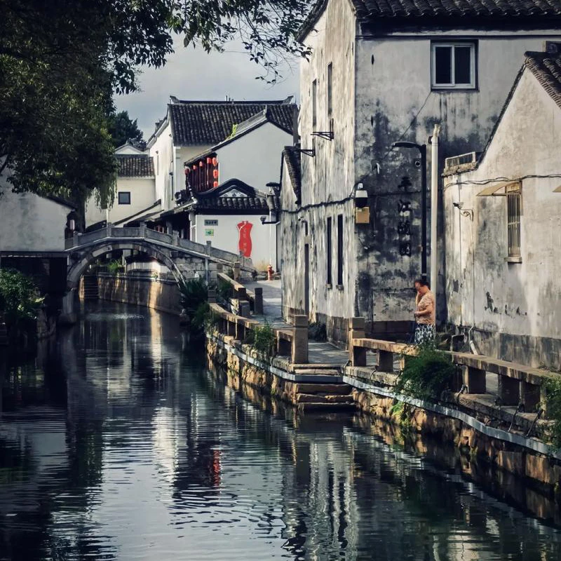 Canal-side old houses and stone bridges on Pingjiang Road, Suzhou