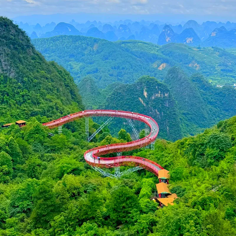 Ruyi Peak cableway and viewing platforms above the Yangshuo karst