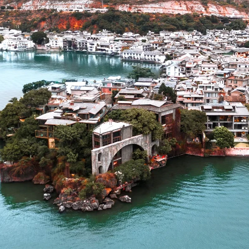 Shuanglang town waterfront on the east shore of Erhai Lake