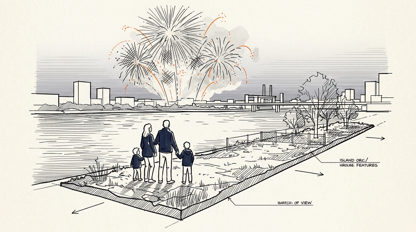Family watching Saturday fireworks over the river at Orange Isle, a top thing to do in Changsha