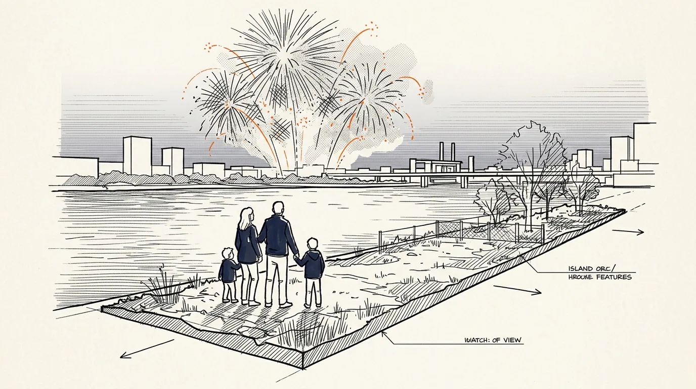 Family watching Saturday fireworks over the river at Orange Isle, a top thing to do in Changsha