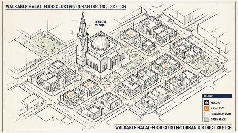 Map of the Qingyang halal food cluster around Huangcheng Mosque, a key thing to do in Chengdu