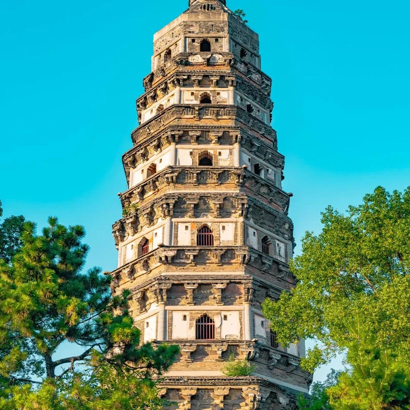 Yunyan Pagoda rising above the trees at Tiger Hill Scenic Area, Suzhou