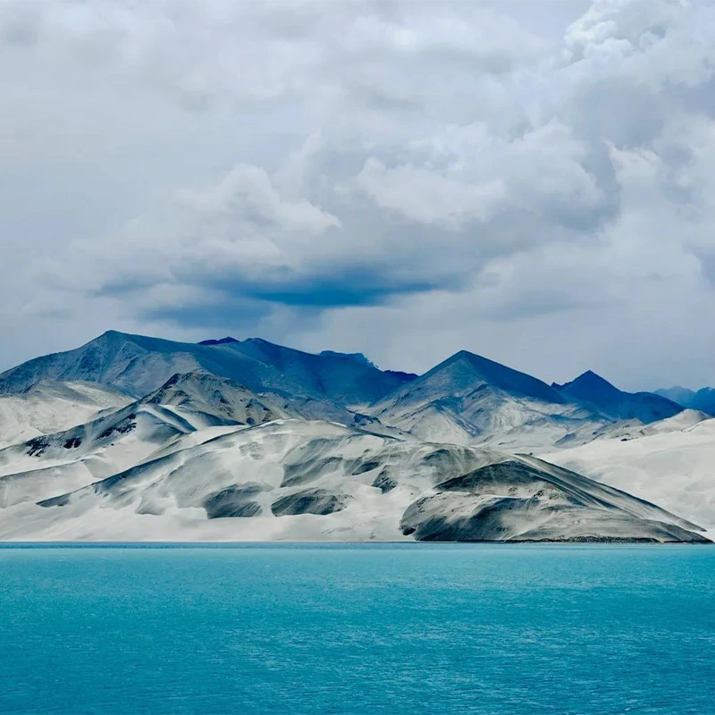 White Sand Lake and pale dunes along the Karakoram Highway