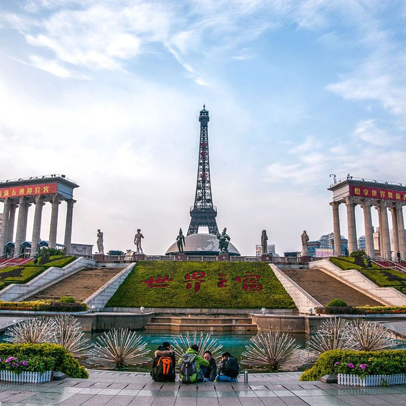 Miniature Eiffel Tower and world landmarks at Window of the World, Shenzhen
