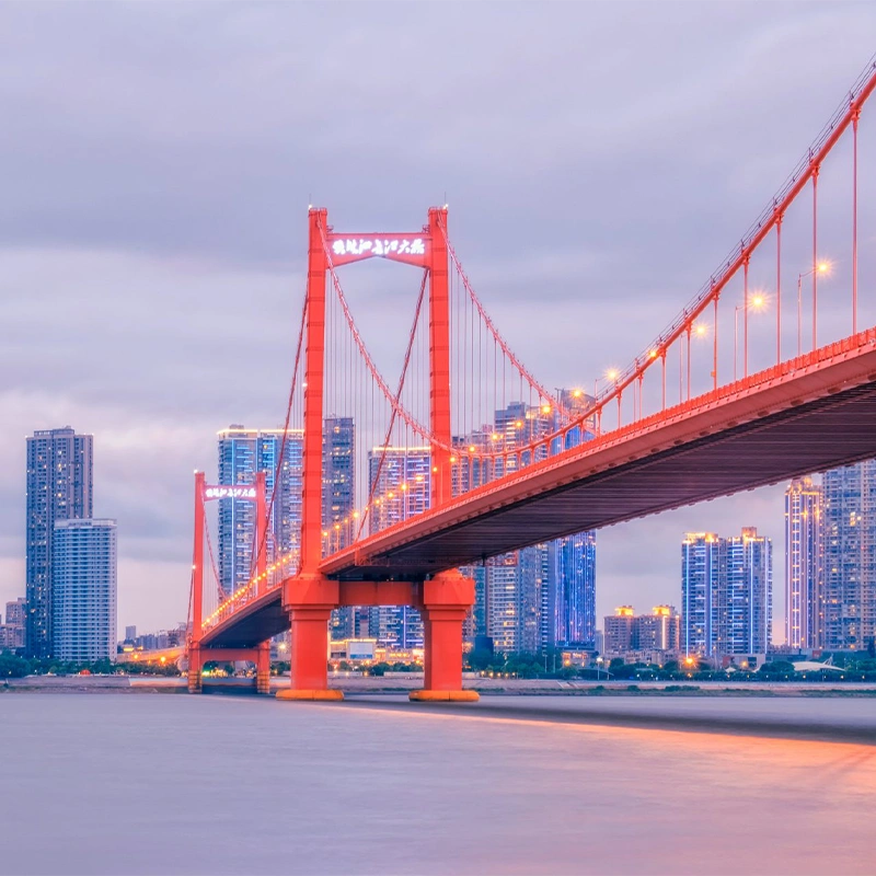Wuhan Yangtze River Bridge spanning the river at dusk