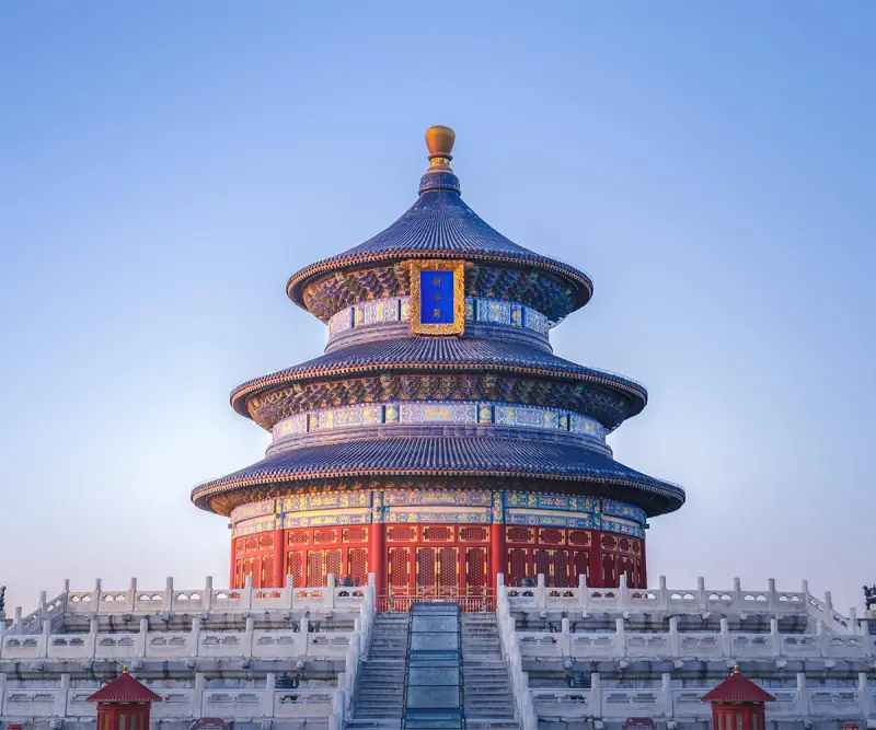 Temple of Heaven in Beijing beneath a clear blue sky
