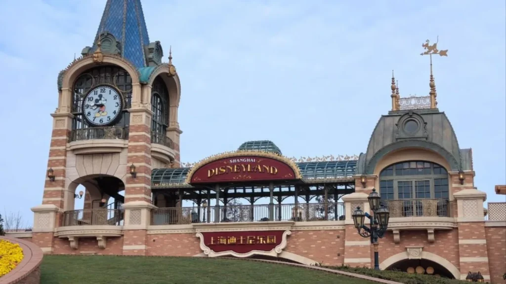 Shanghai Disneyland main entrance with the Mickey Mouse clock tower